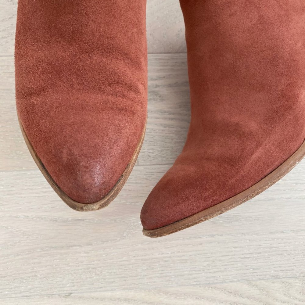 frye • reed rosewood suede rust ankle point bootie - Picture 10 of 12